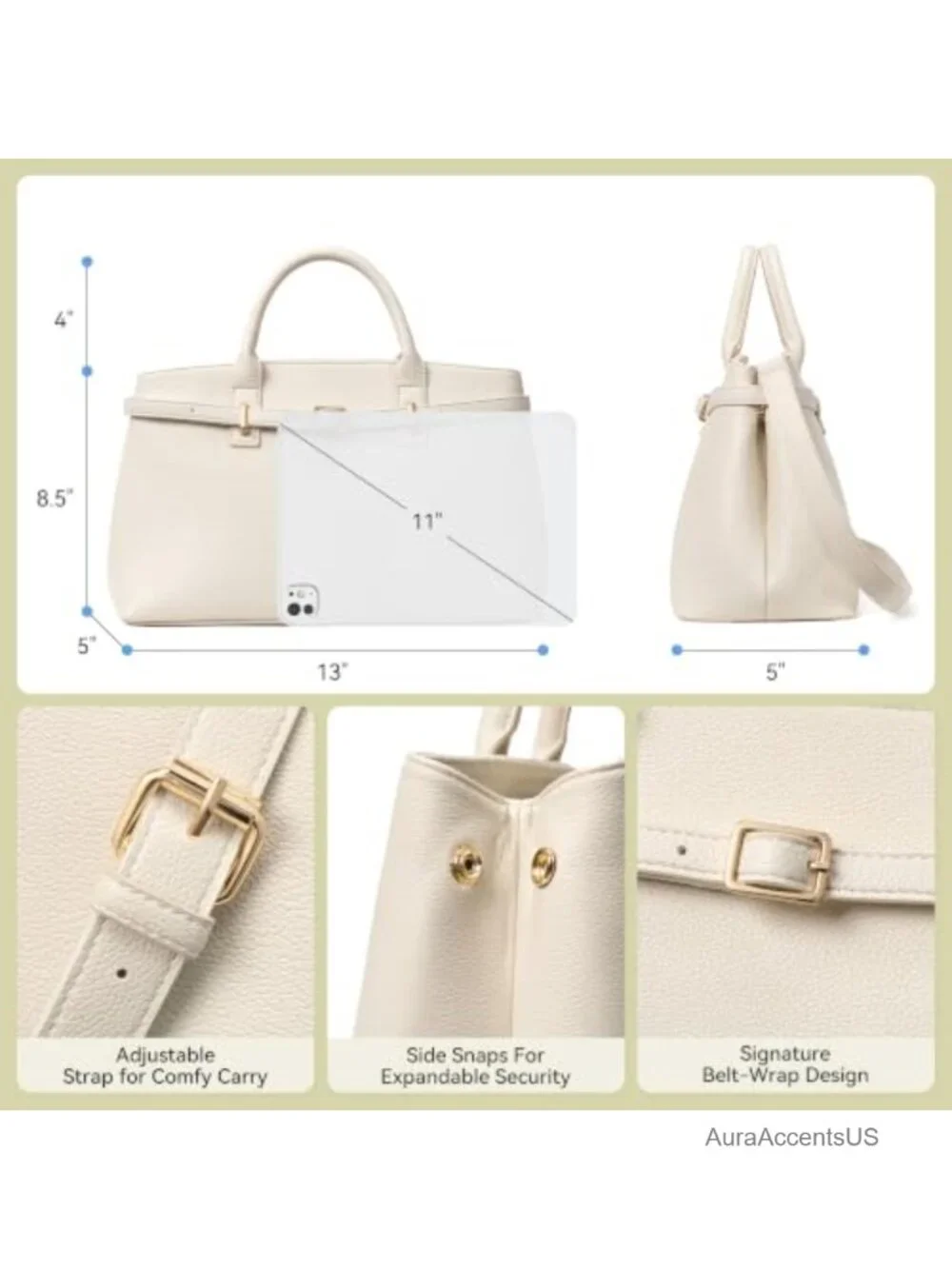 Structured Vegan Leather Satchel Bag for Women Work Tote Handbag with Removable